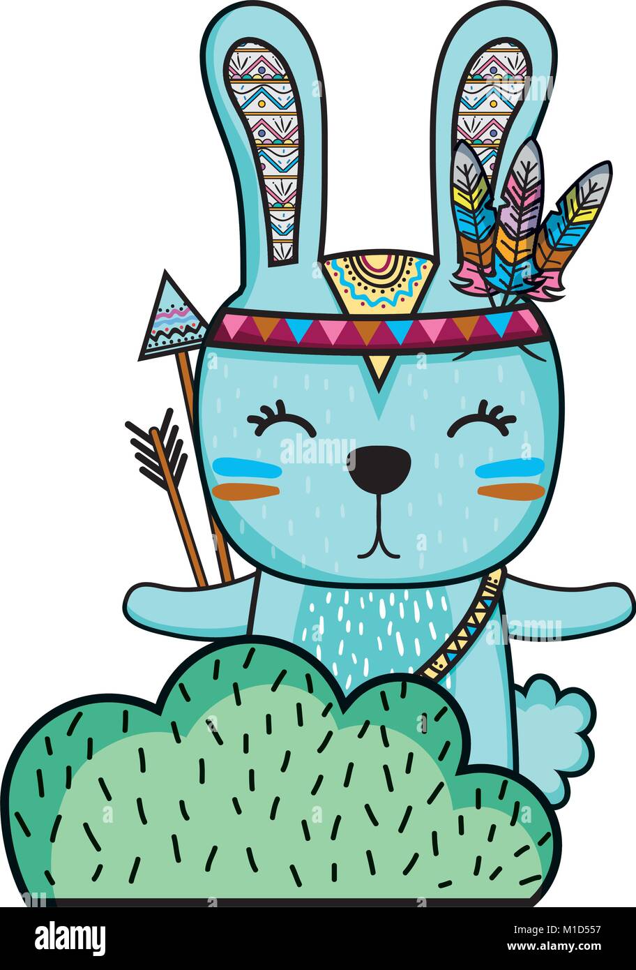 ethnic rabbit animal in back of bushes plant vector illustration Stock ...