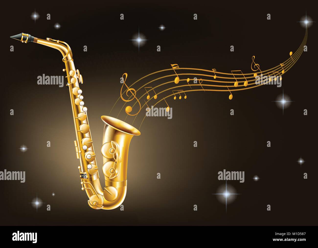 Golden saxophone on black background illustration Stock Vector Image