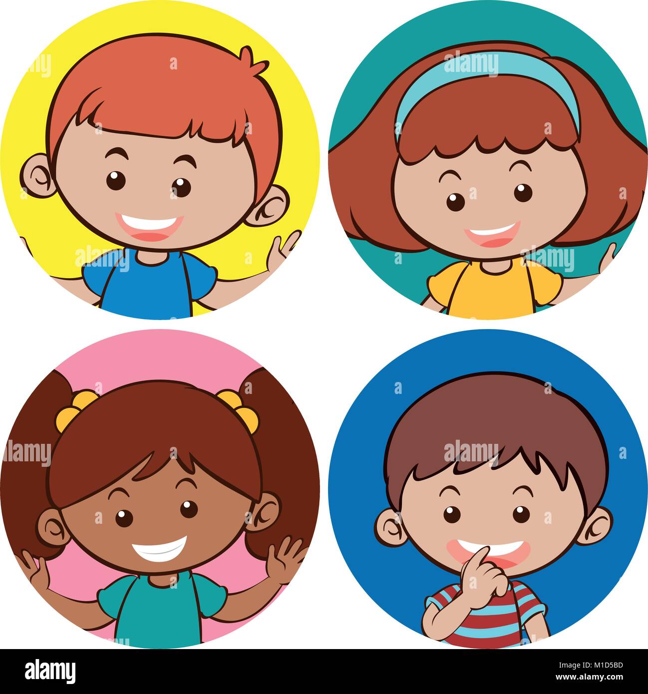 Happy boys and girls with big smile illustration Stock Vector Image ...