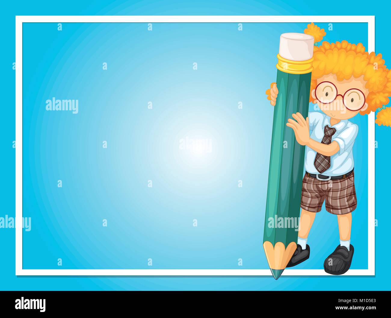 Border template with girl and pencil illustration Stock Vector Image ...