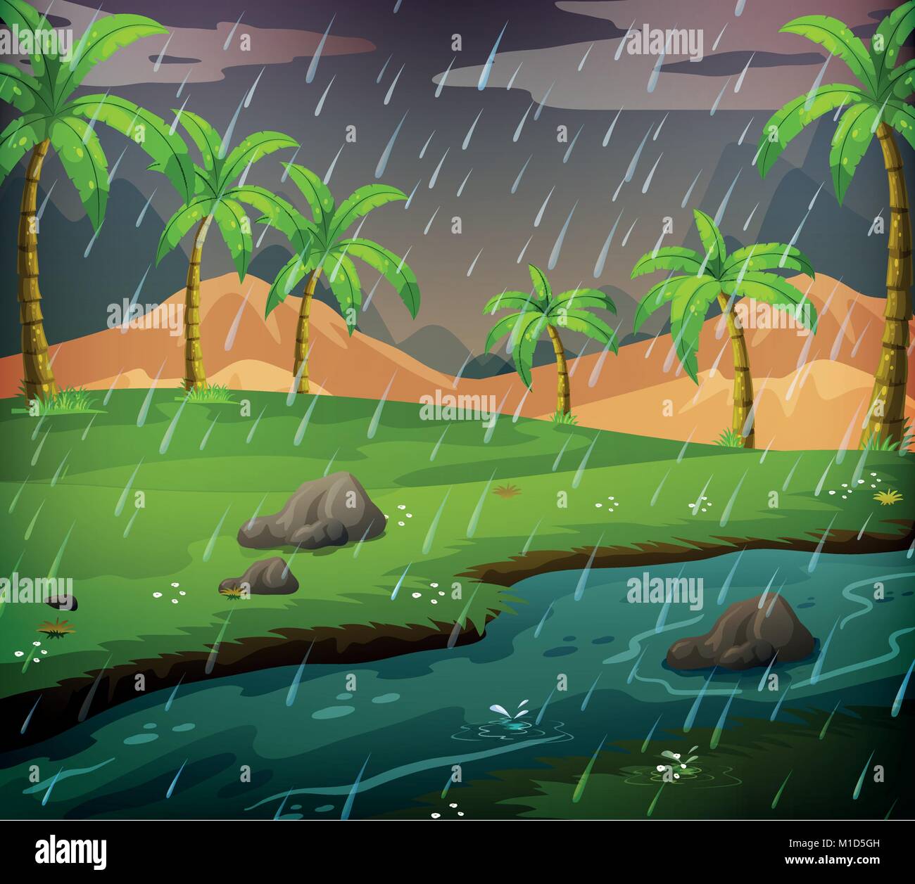 Nature scene with rainy day in the field illustration Stock Vector ...