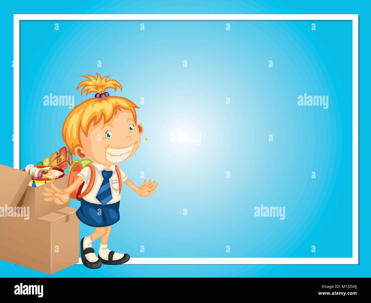 Border template with girl in school uniform illustration Stock Vector