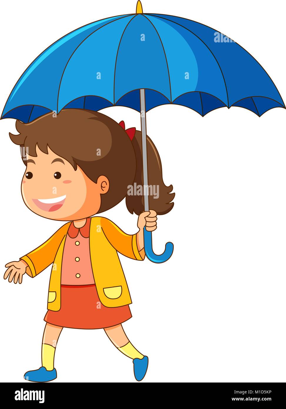 Girl holding blue umbrella illustration Stock Vector