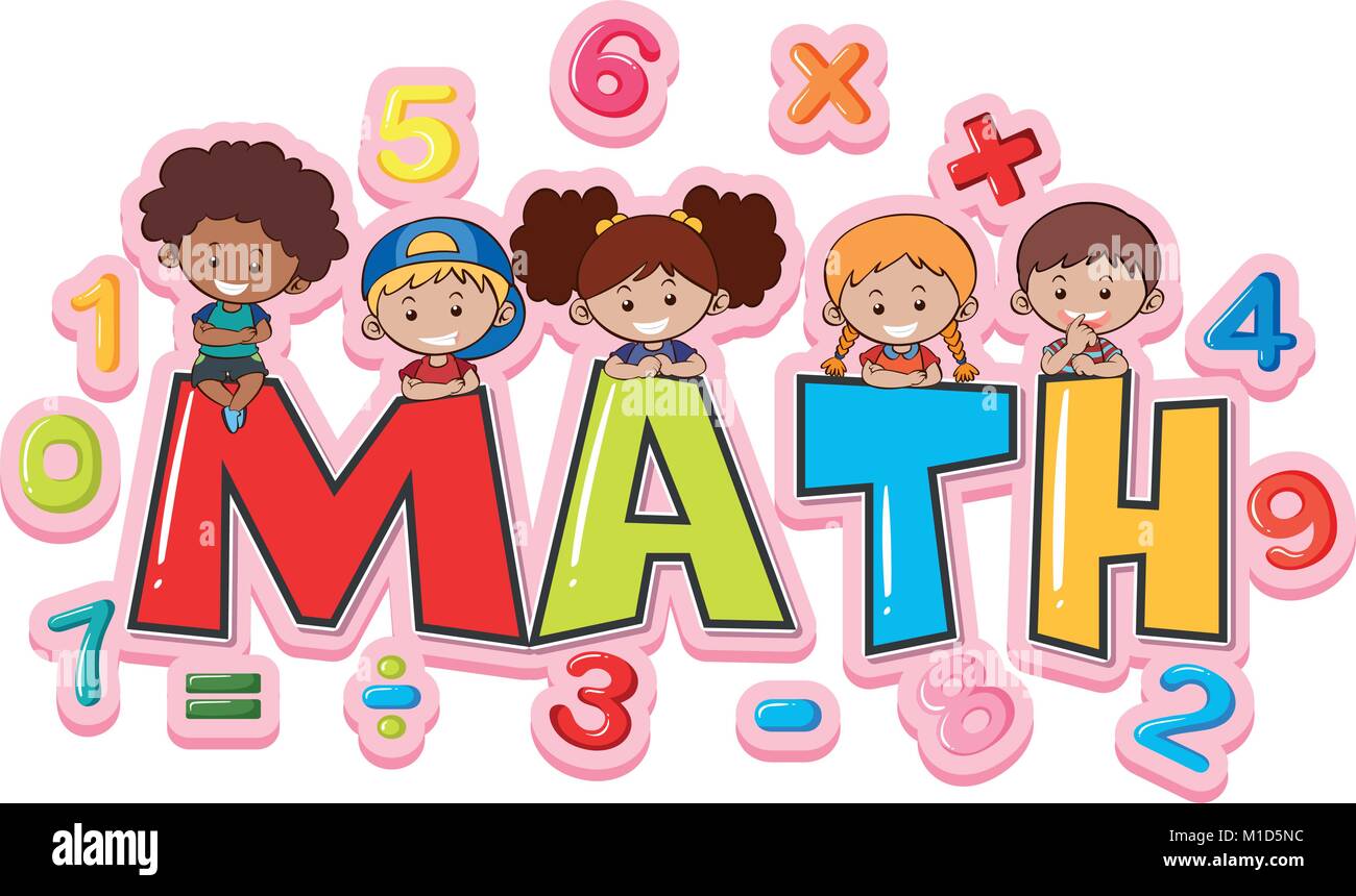 Font design for word math with happy kids illustration Stock Vector
