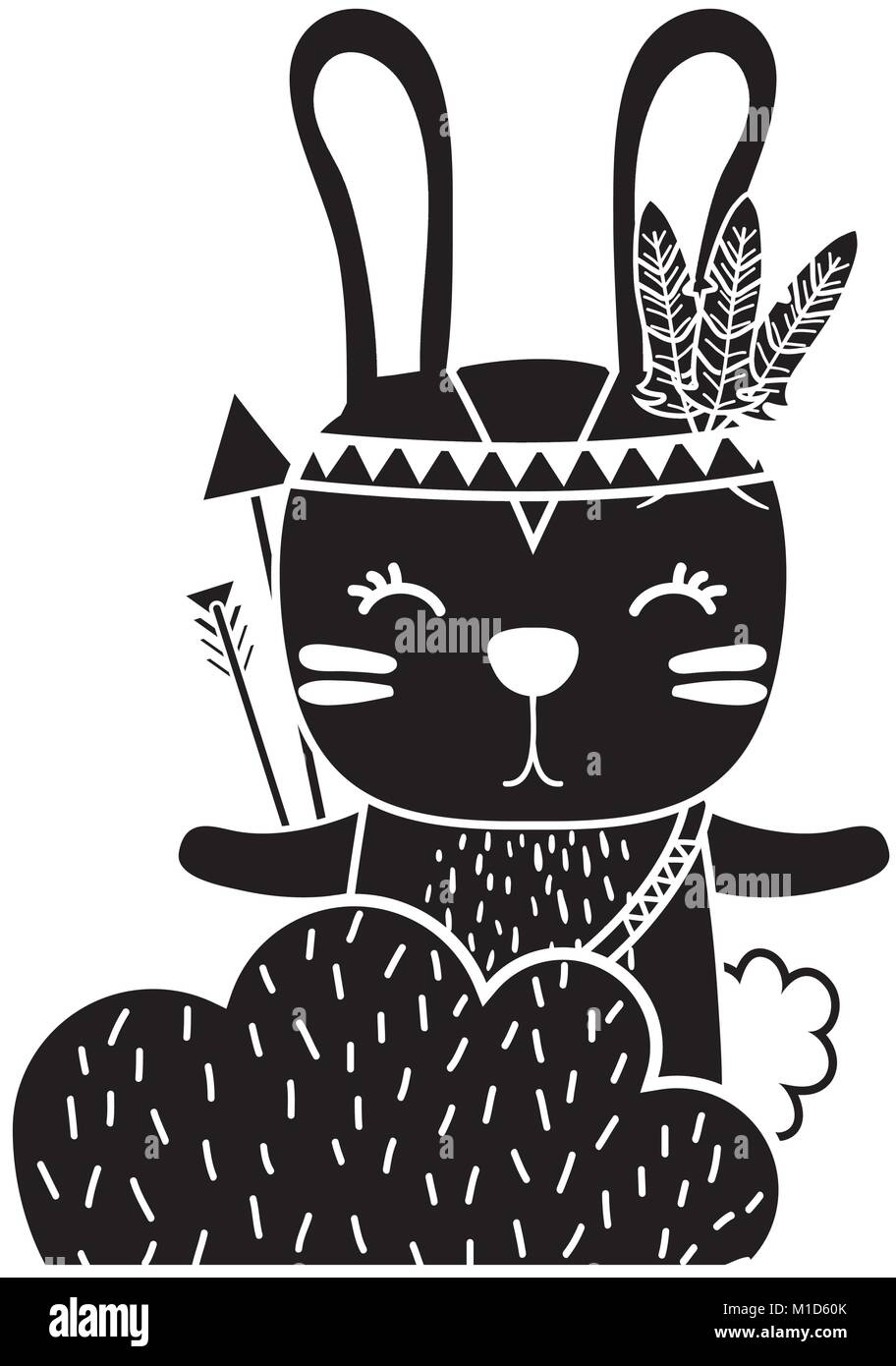 silhouette ethnic rabbit animal in back of bushes plant vector ...