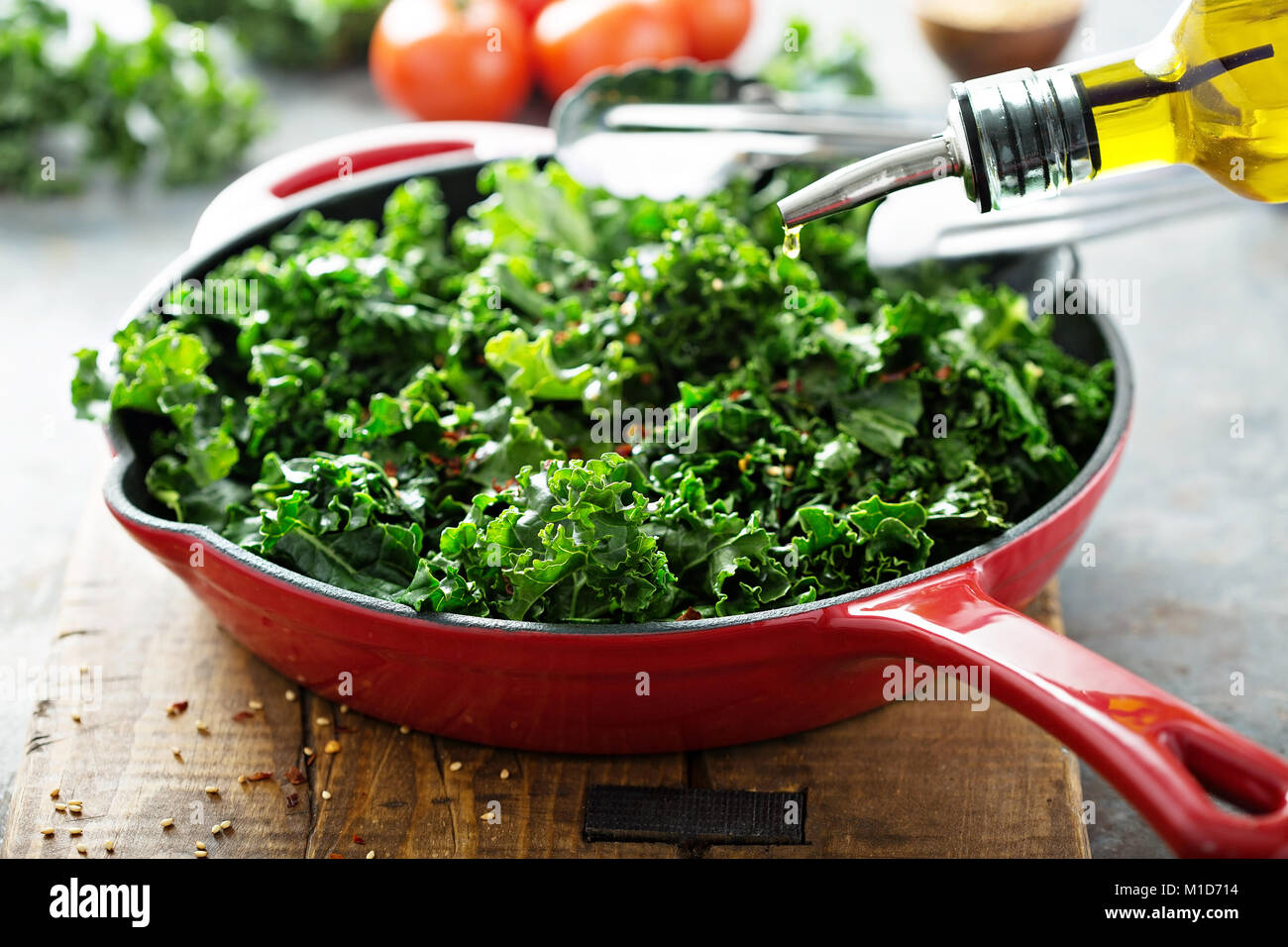 Sauteed kale with chili flakes Stock Photo Alamy