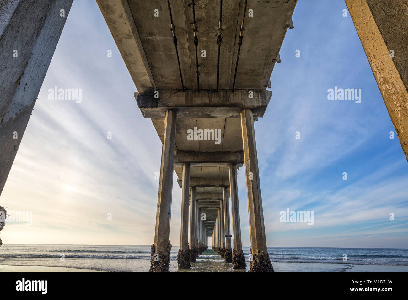 Wide angle view of Scripps Pier. La Jolla, California, USA. Stock Photo