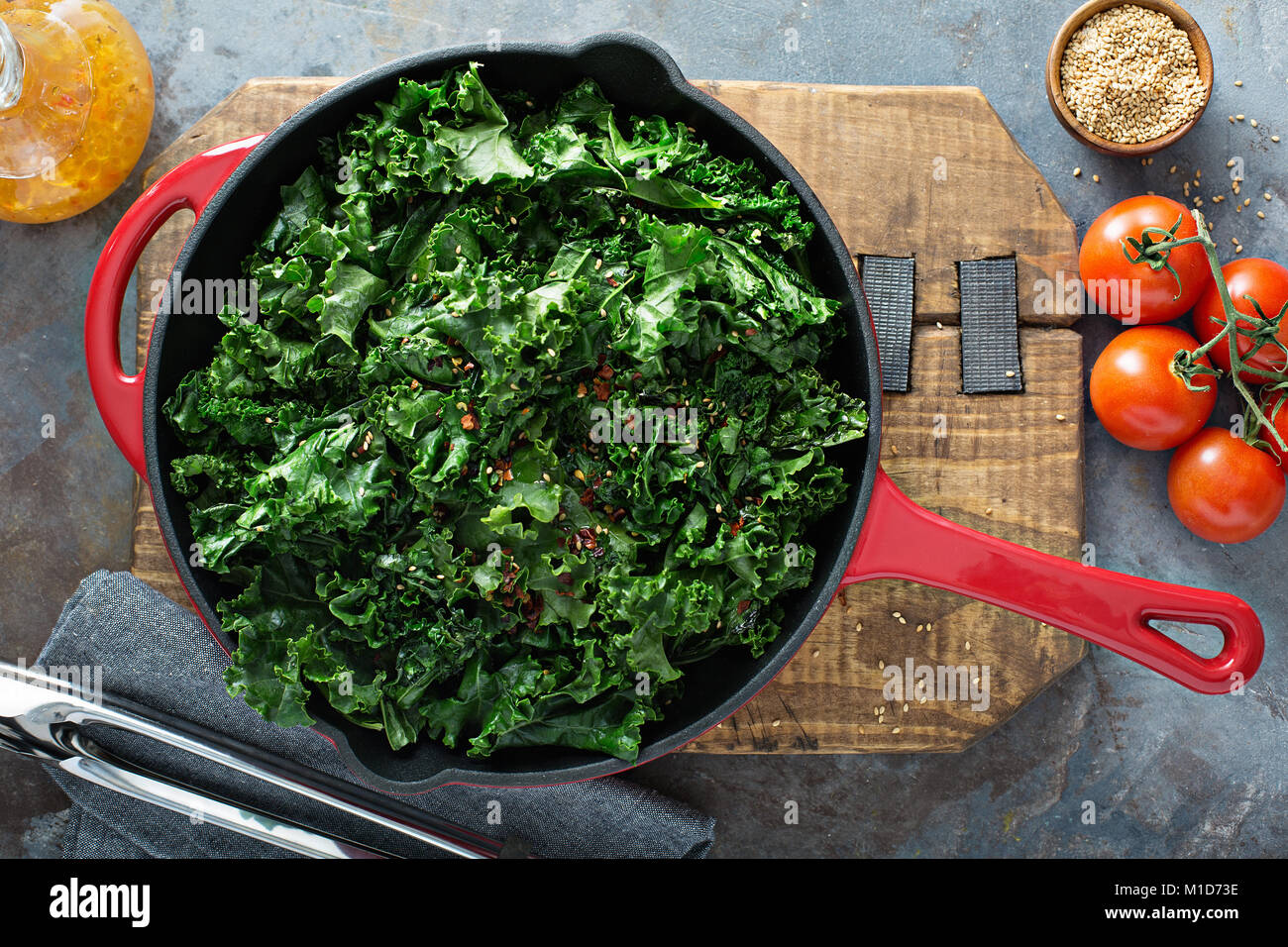Sauteed kale with chili flakes Stock Photo Alamy