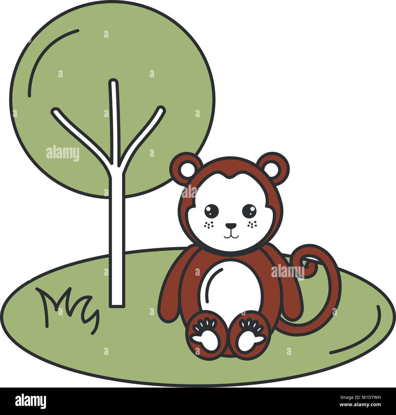 cute and tender monkey in the jungle character vector illustration ...