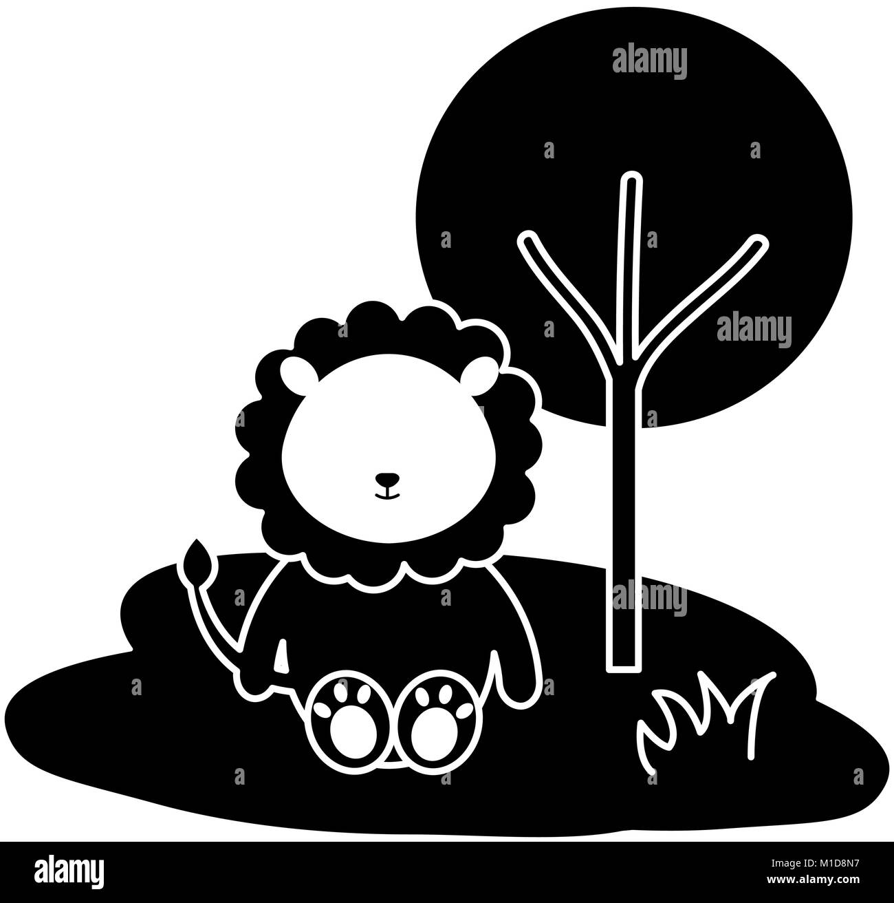 cute and tender lion in the jungle character vector illustration design ...