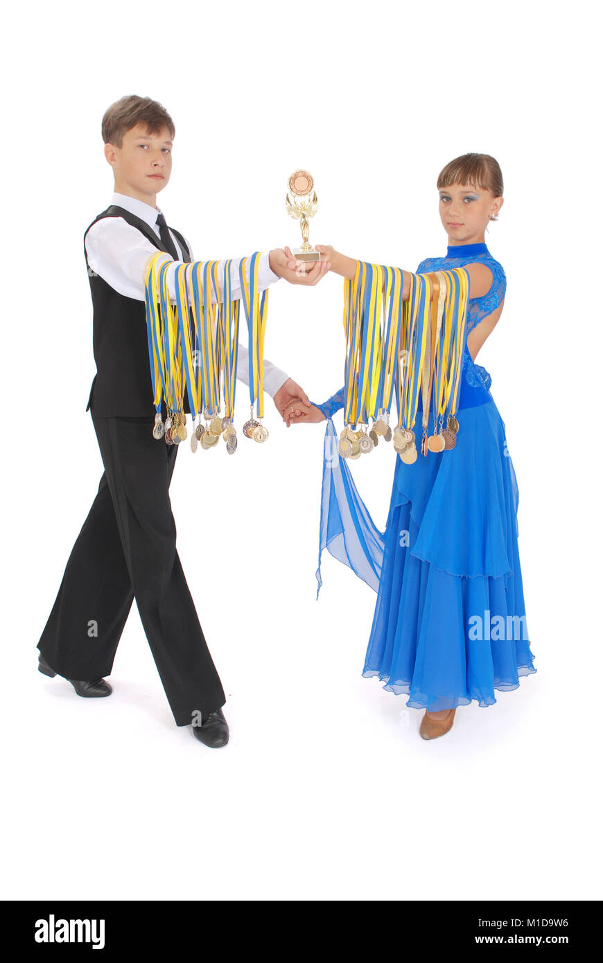 Many gold, silver, and bronze medals winner ballroom dance boy and girl