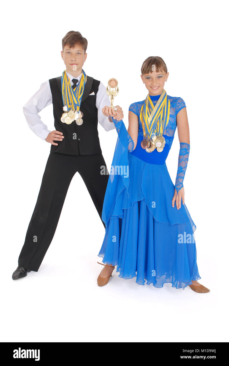 Many gold, silver, and bronze medals winner ballroom dance boy and girl