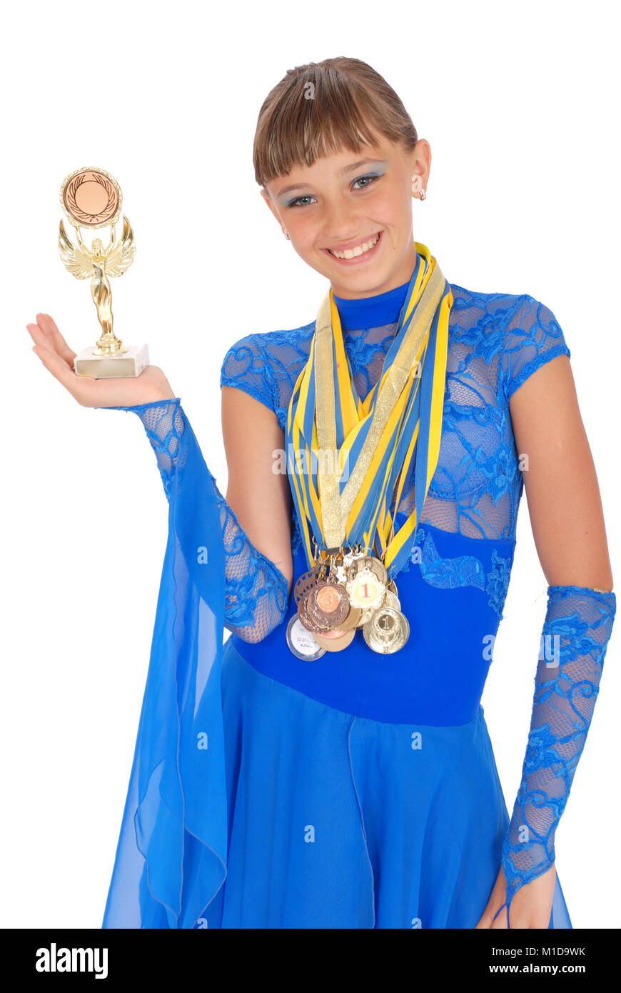 Many gold, silver, and bronze medals winner ballroom dance girl