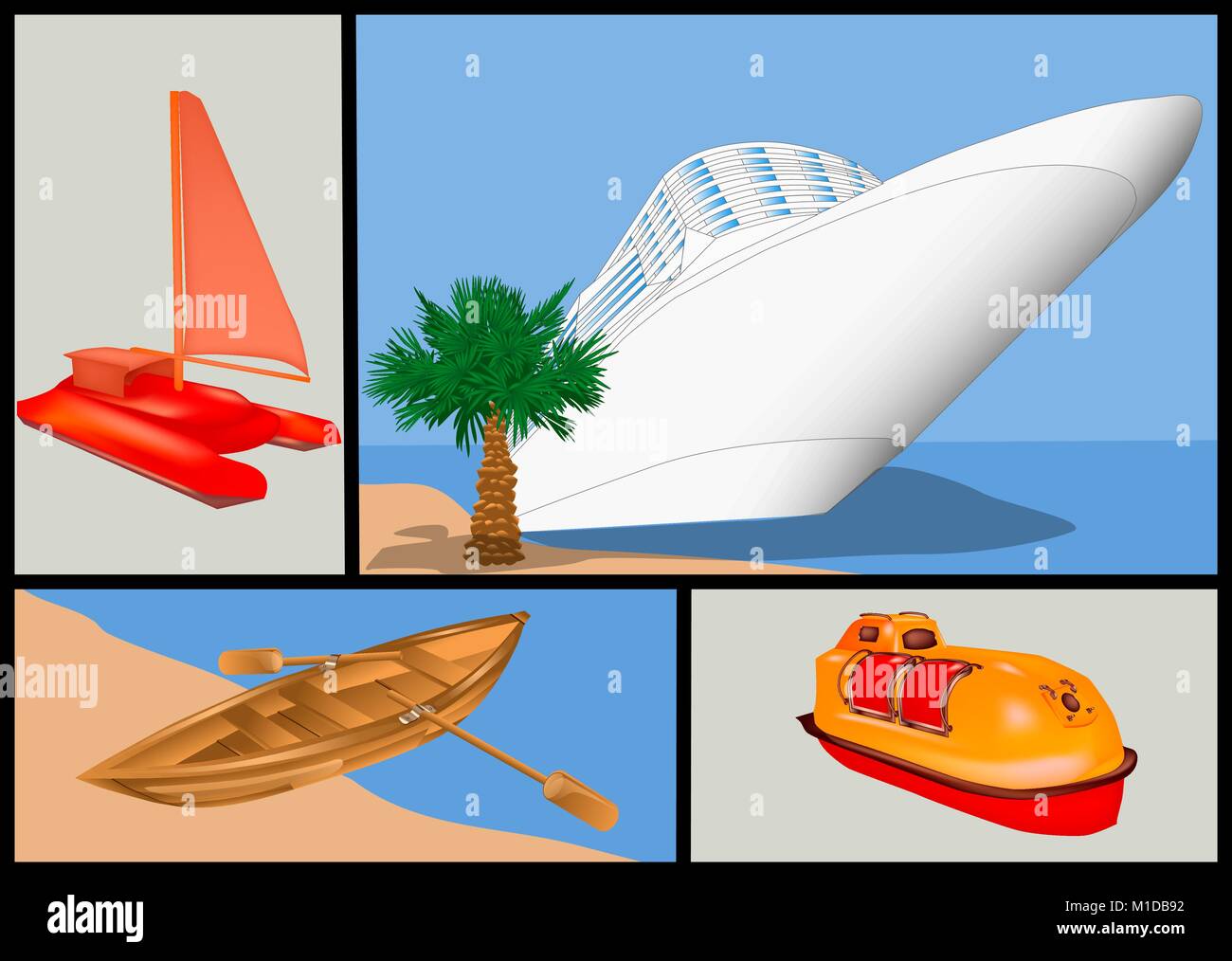 water transport set, water transportation vector illustration Stock ...