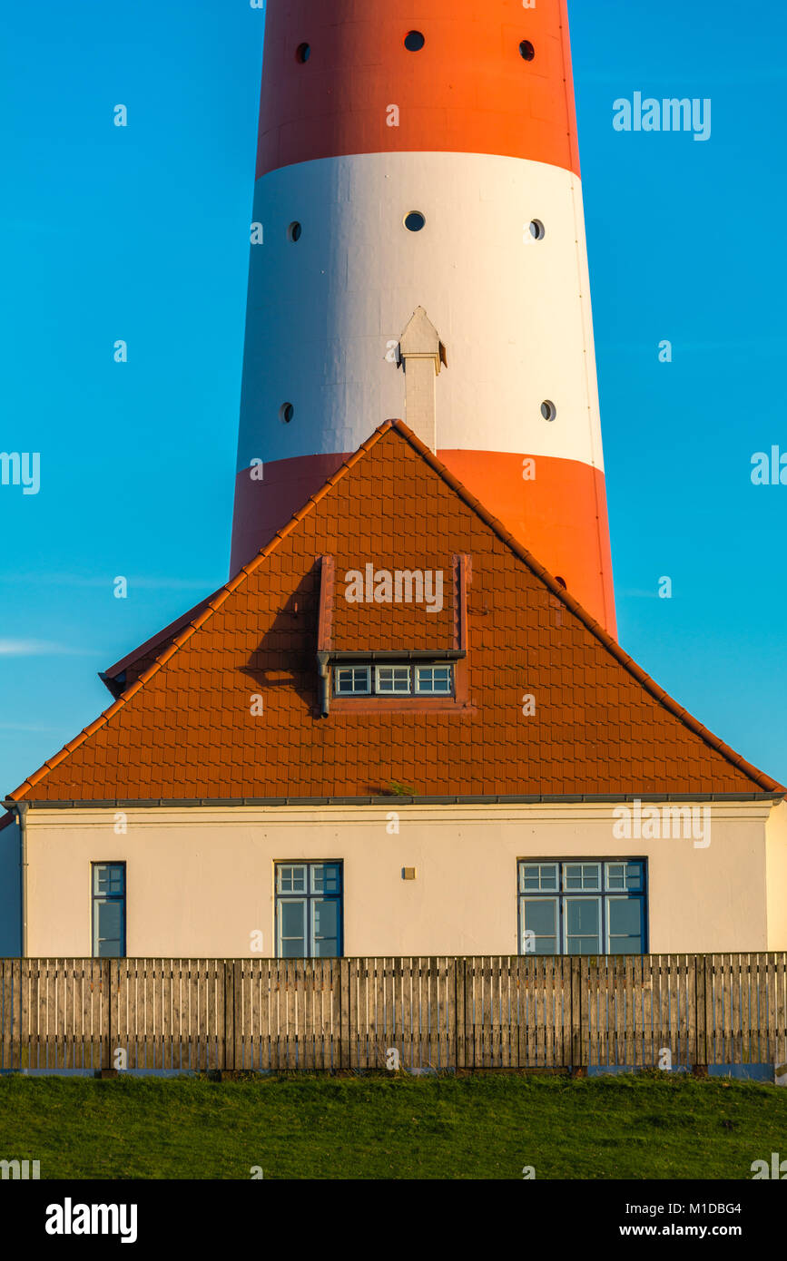 Germany´s most famous lighthouse Westerheversand in the salt marshes of the North Sea,  Westerhever, North Frisia, Schleswig-Holstein, Germany, Europe Stock Photo