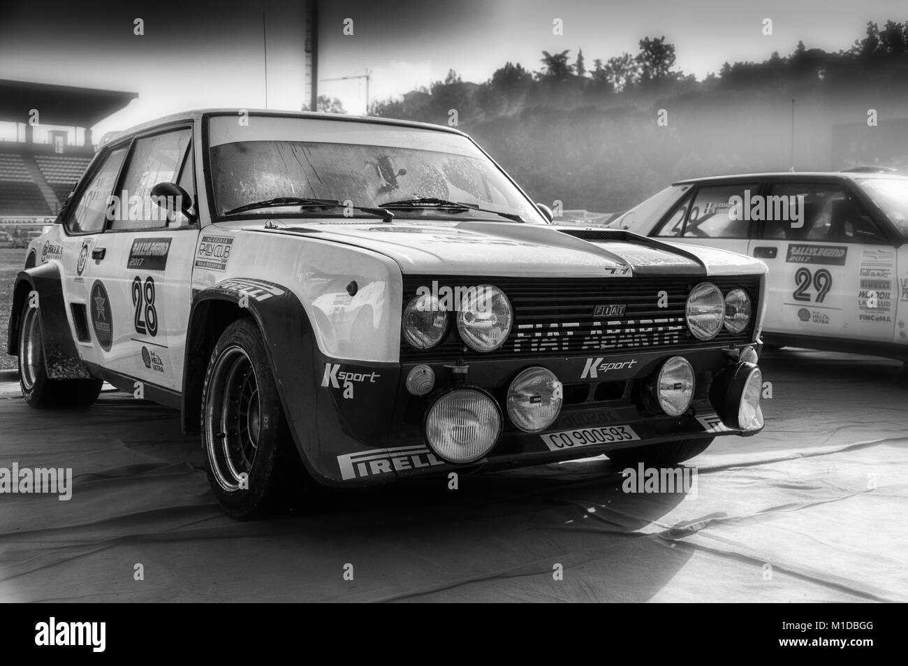 SANMARINO, SANMARINO - OTT 21 - 2017 : FIAT 131 ABARTH 1977 old racing car rally THE LEGEND 2017 the famous SAN MARINO historical race Stock Photo