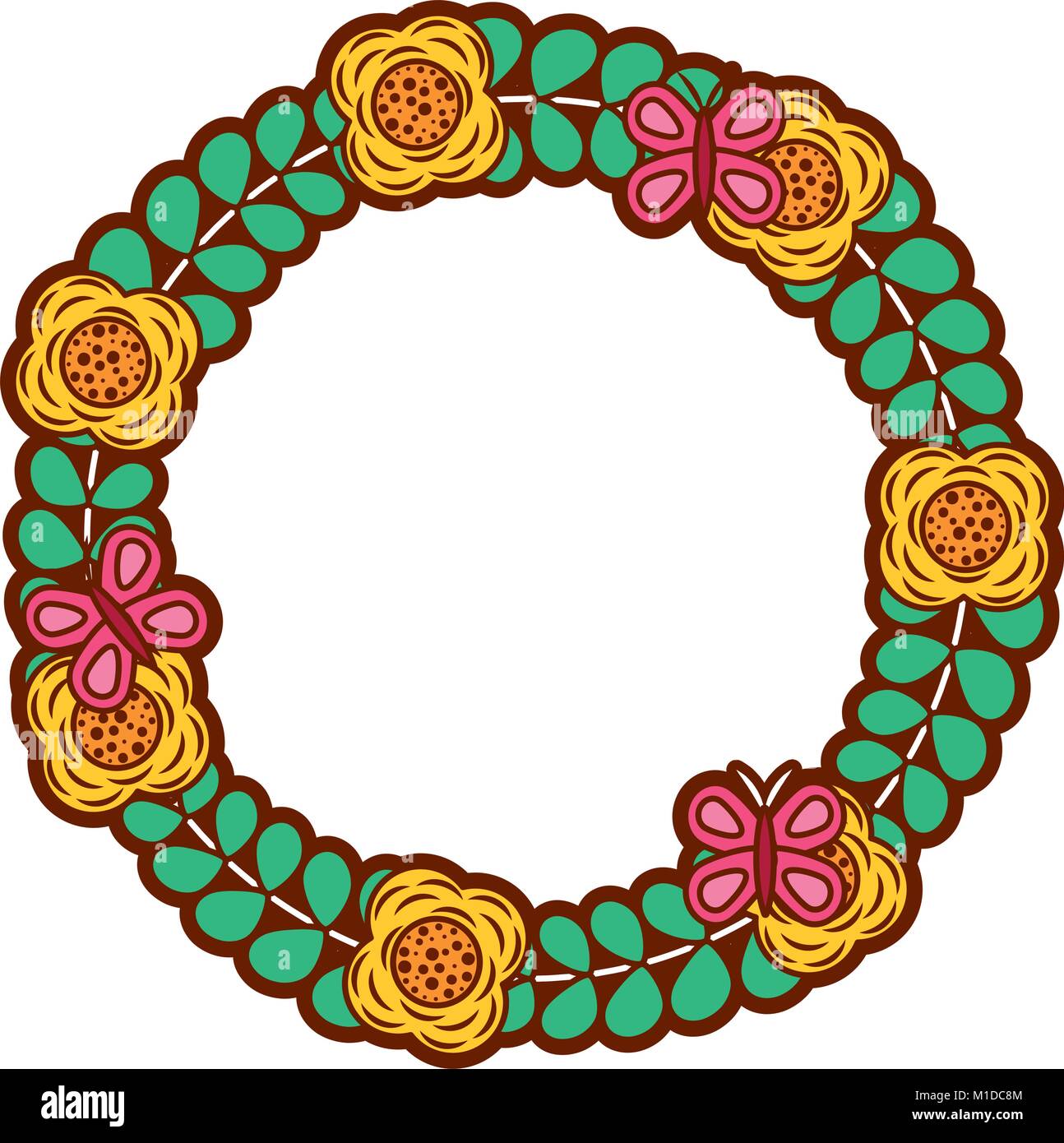 beautiful floral wreath with spring flowers leaves Stock Vector Image ...