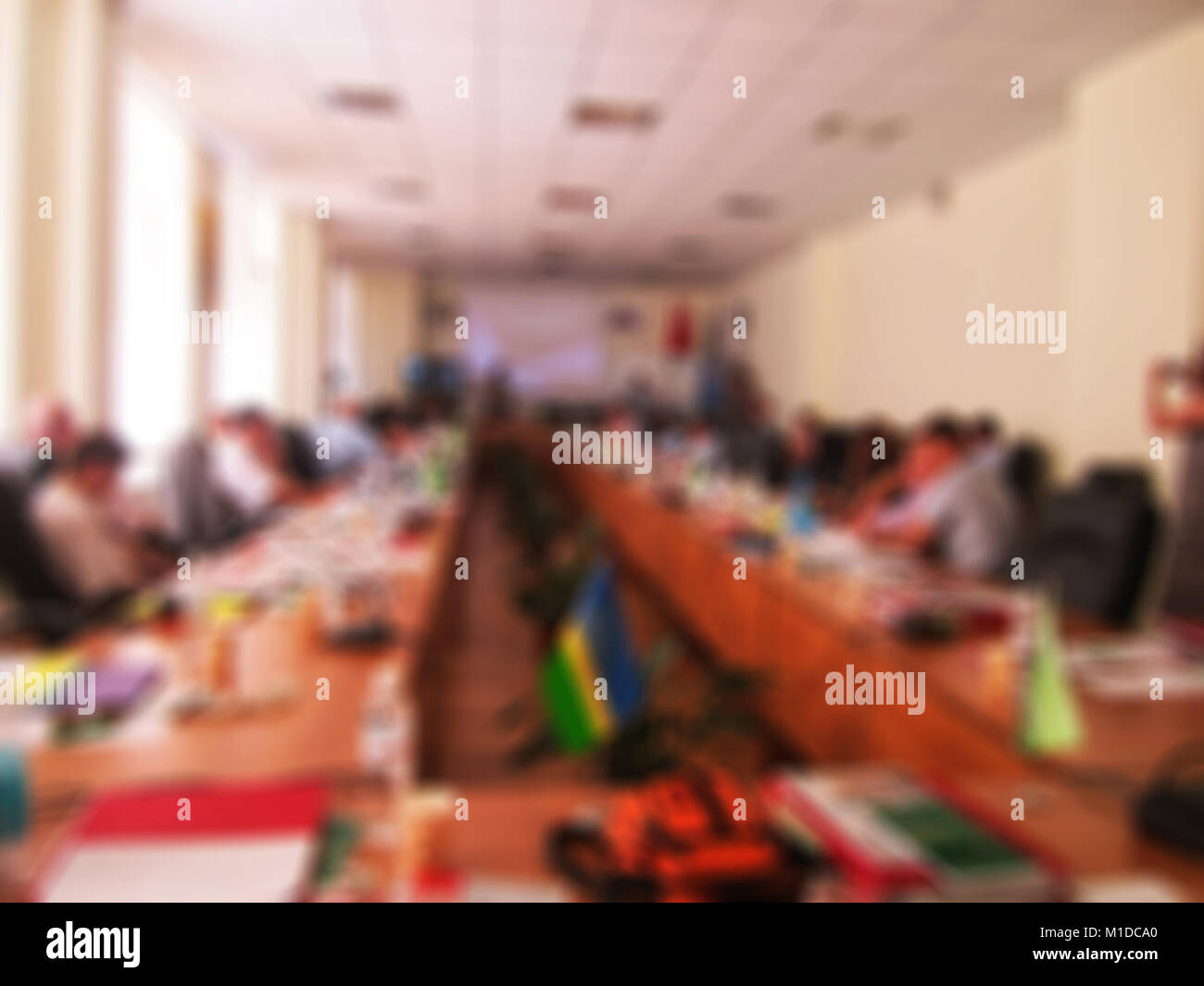 The theme of the conference in a creative plot with blurred surface of ...