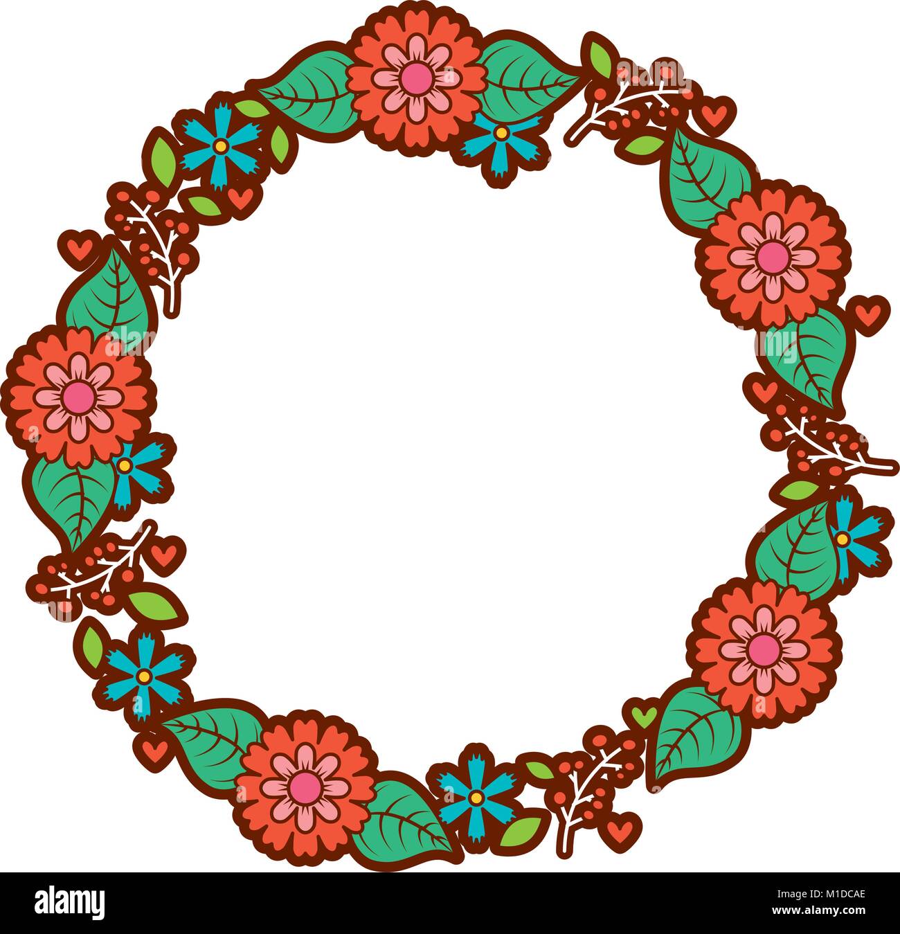 beautiful floral wreath with spring flowers leaves Stock Vector Image ...