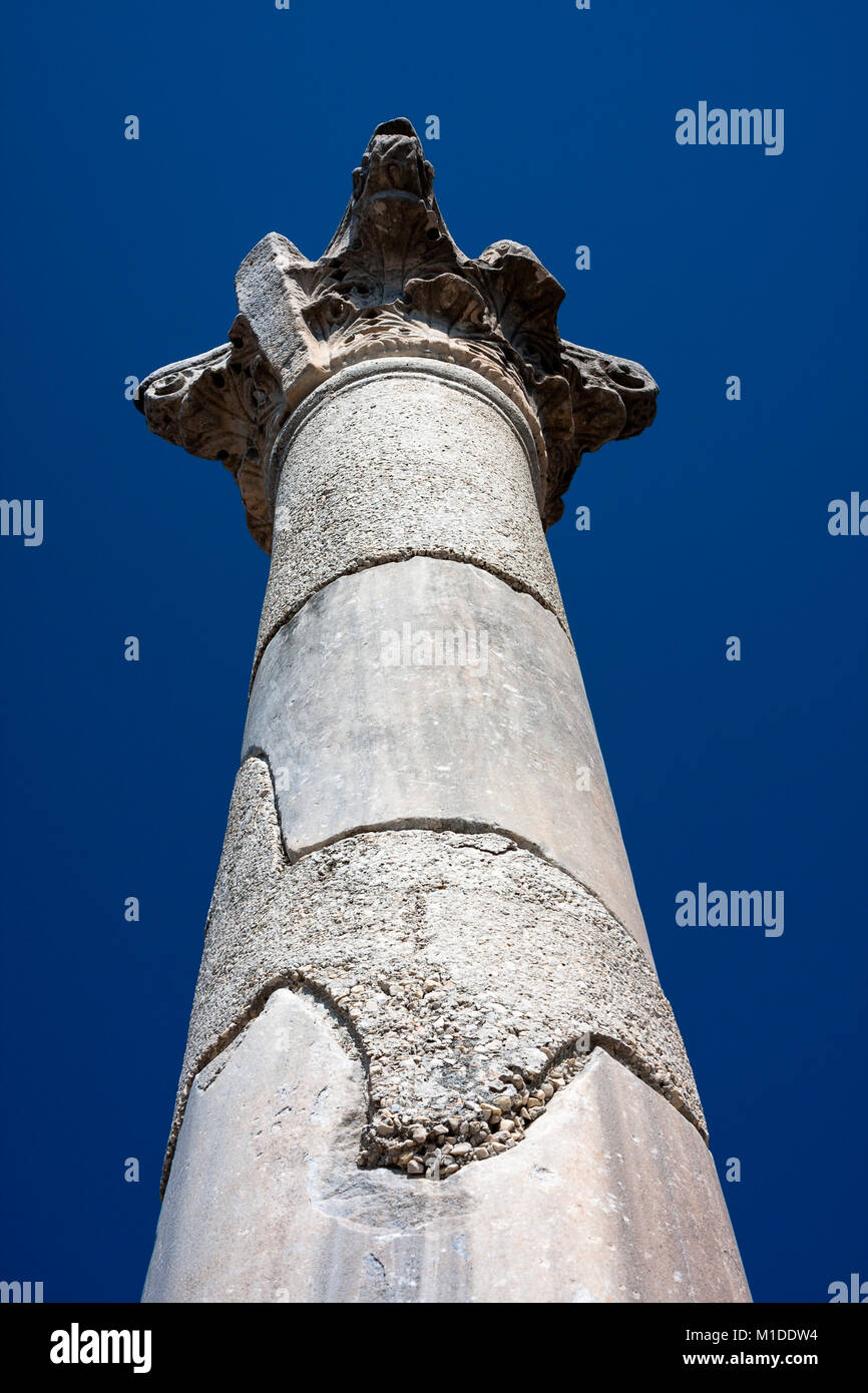 Ancient marble column against the blue sky. St. John Church in Selcuk / Ephesus Stock Photo