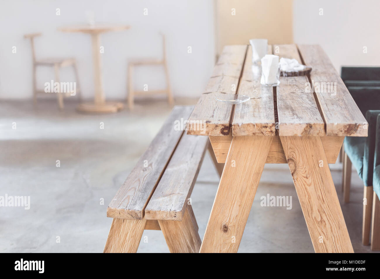 Wooden Bench And Table Indoor Rural Rustic Interior Empty