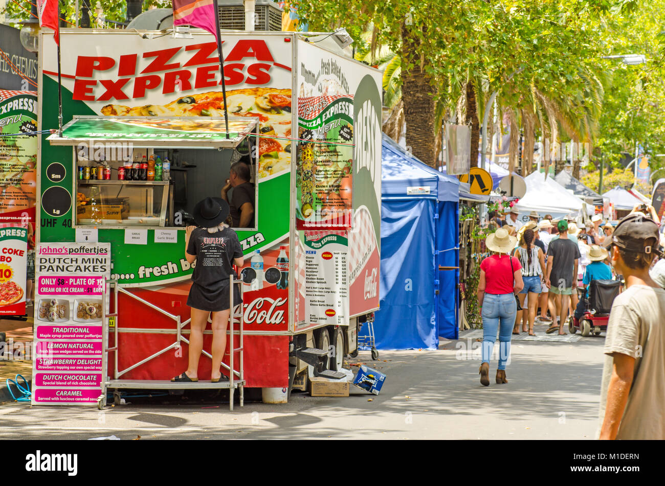 Mobile pizza and fast food kiosk. Tamworth Australia.Country Music Festival 2018. Stock Photo