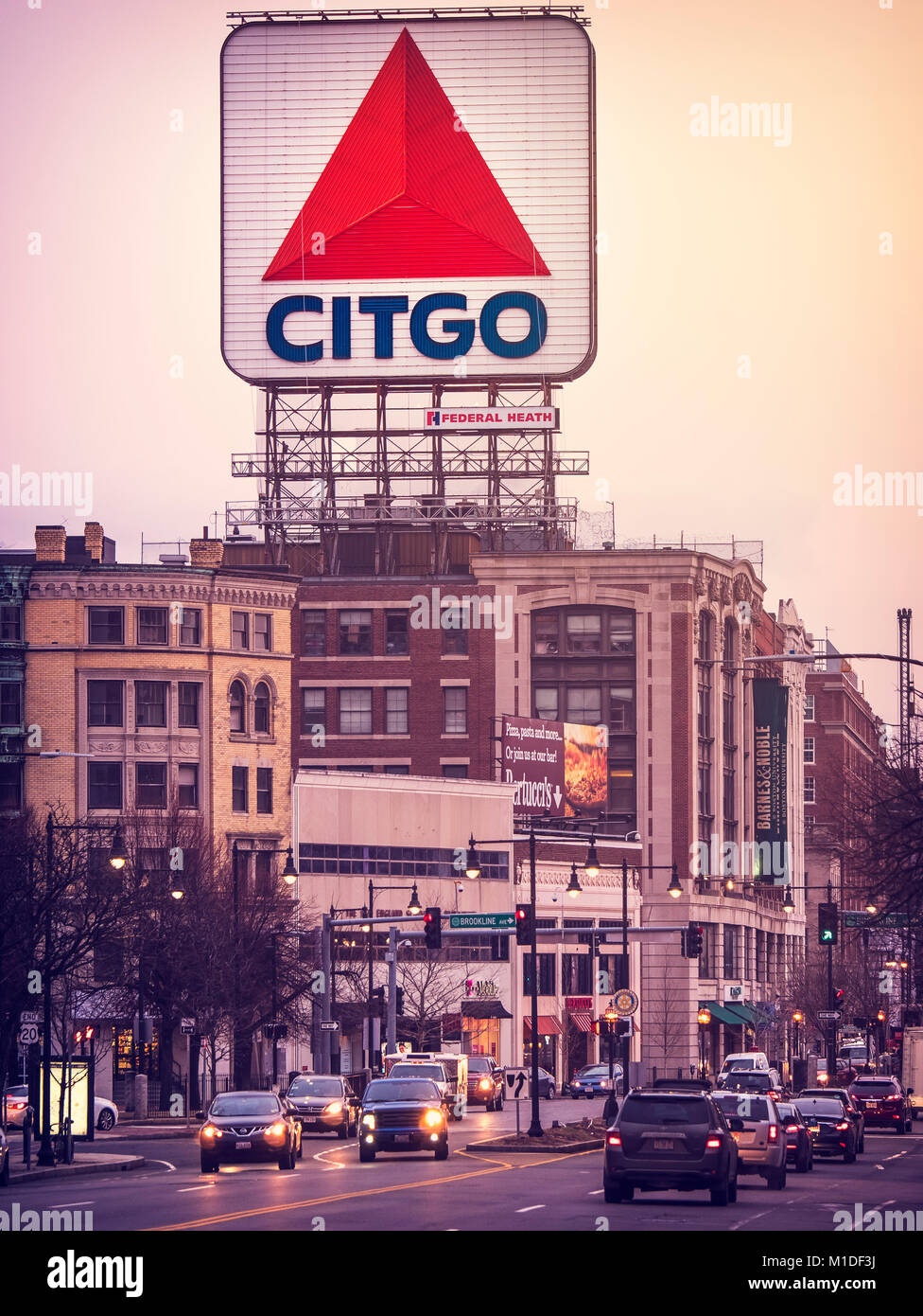 Boston in MA, USA with its CitGo sign landmark. Stock Photo