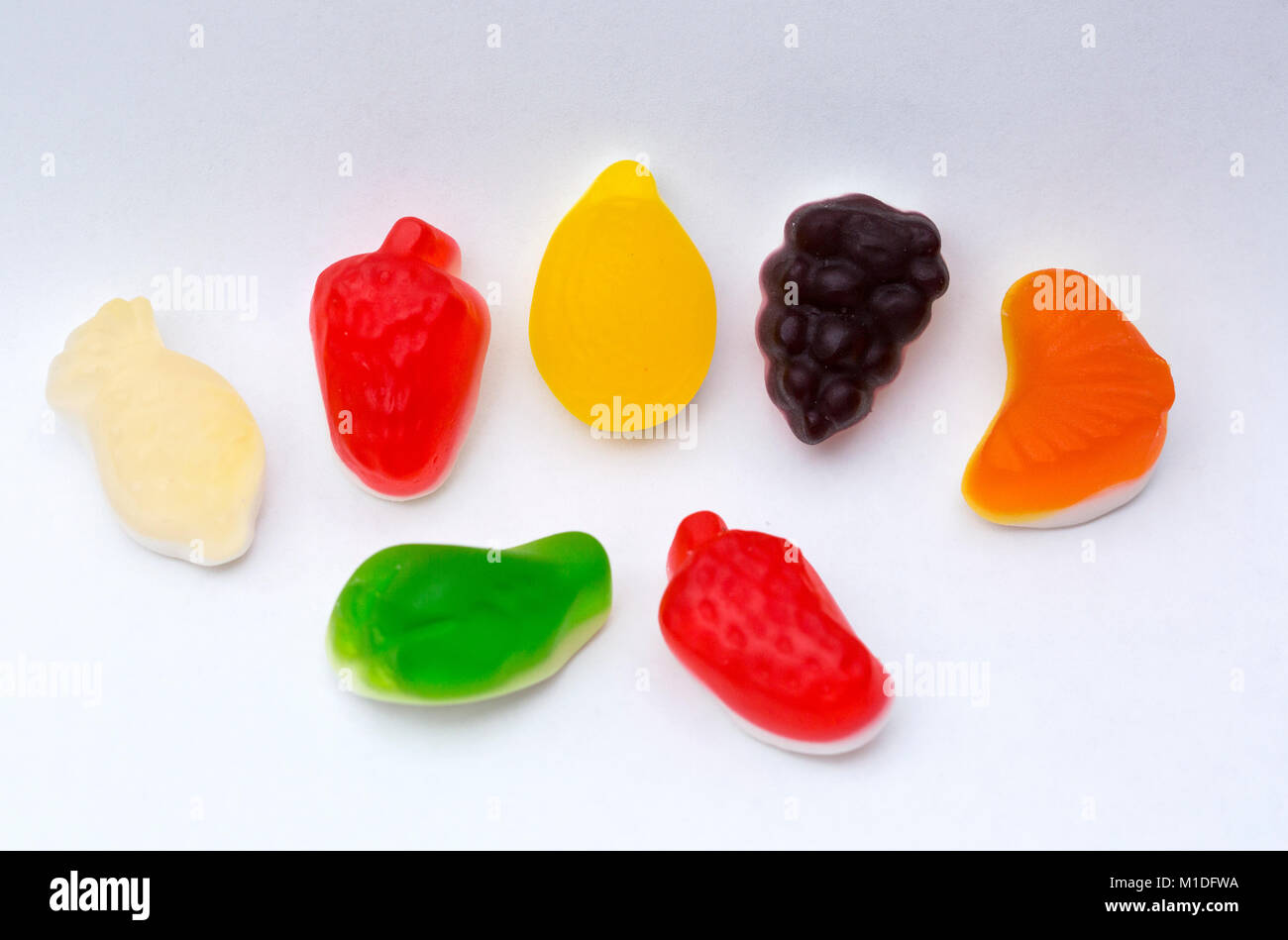 Fruit flavoured and shaped gummy candies Stock Photo Alamy