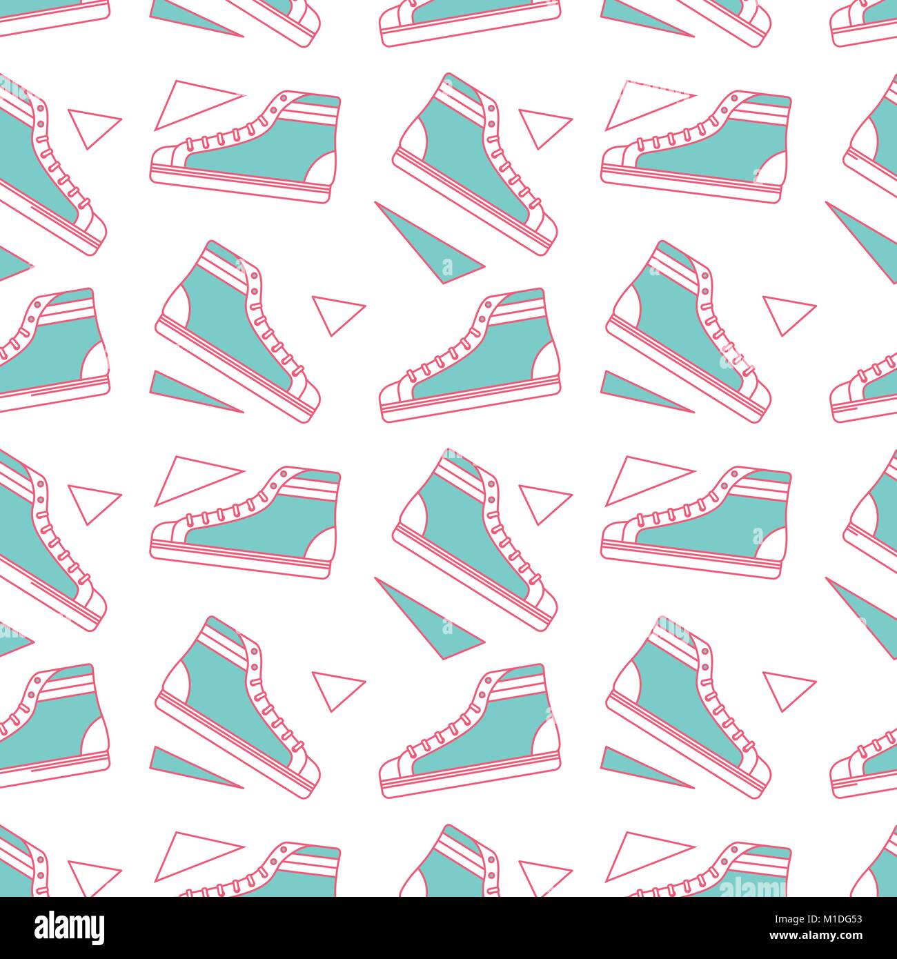 seamless pattern classic sneakers retro fashion vector illustration ...
