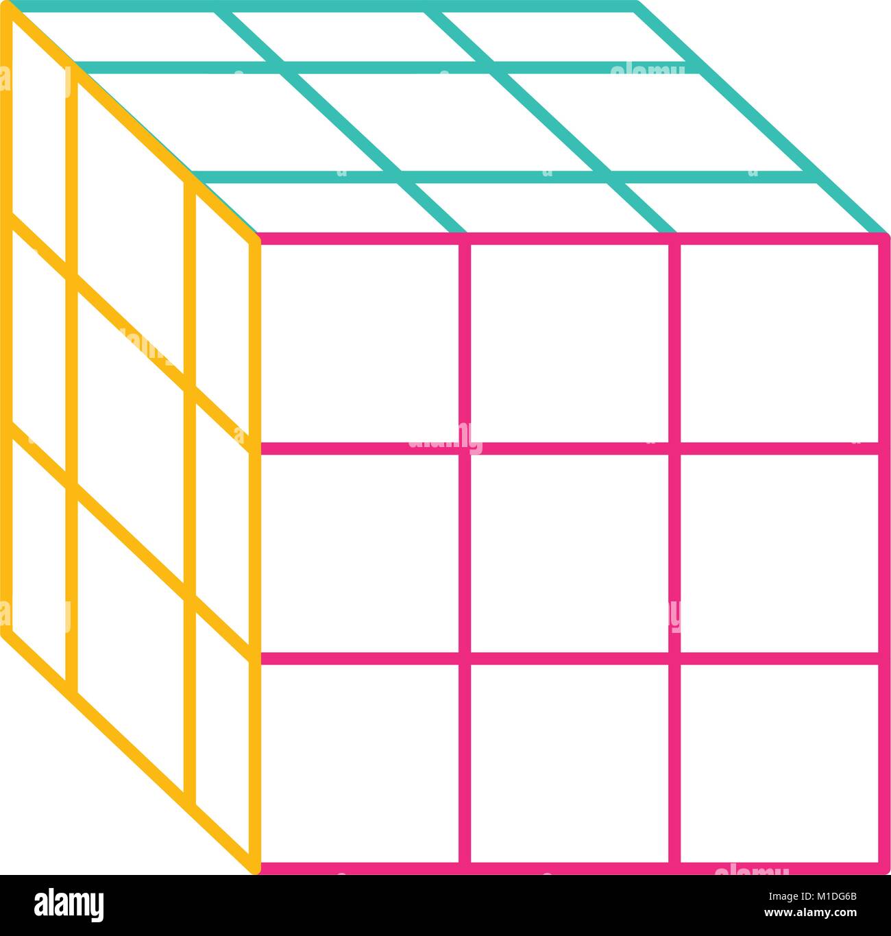 rubik cube toy puzzle vintage icon vector illustration color line image ...