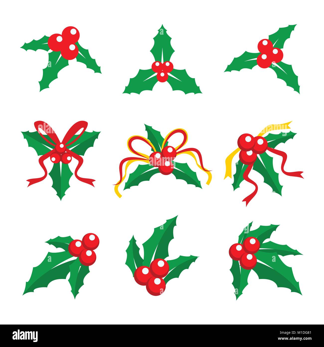 Holly Berry Red Ribbon Vector Graphic Illustration Sign Symbol Design Stock Vector