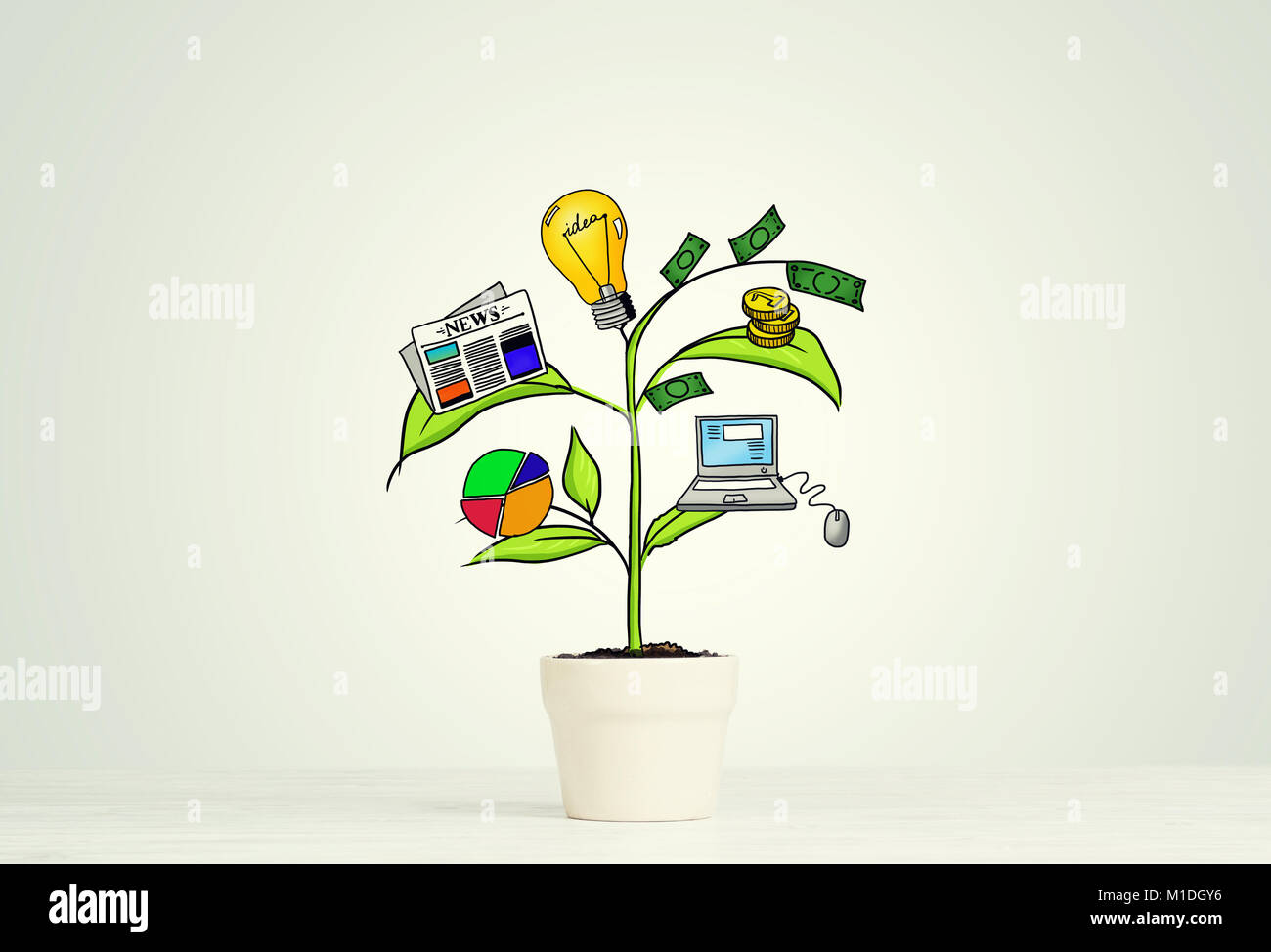 Personal Income Tree Drawn income tree in white pot for business investment savings and ...