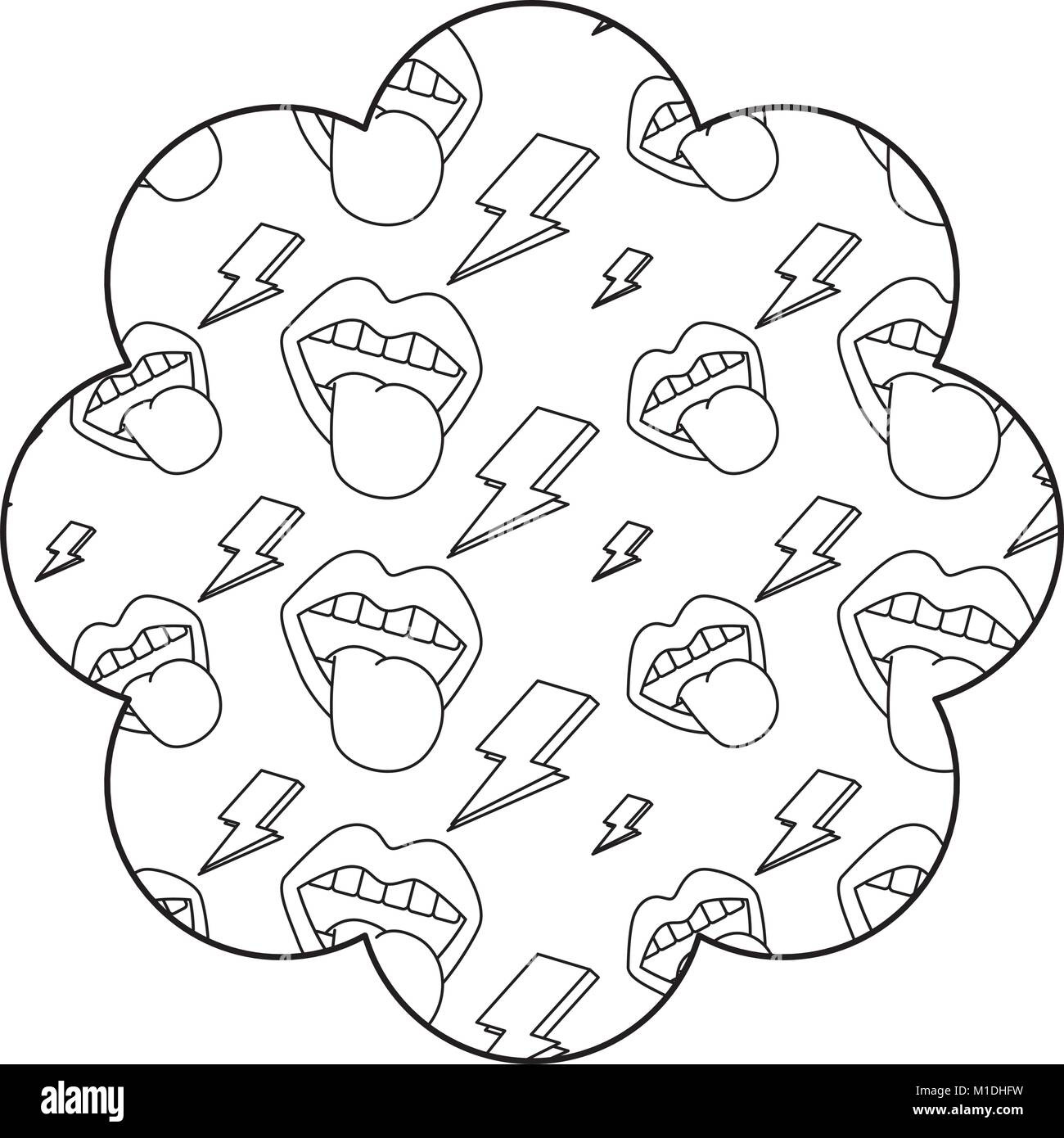 flower pattern shape label with mouth tongue out vintage vector