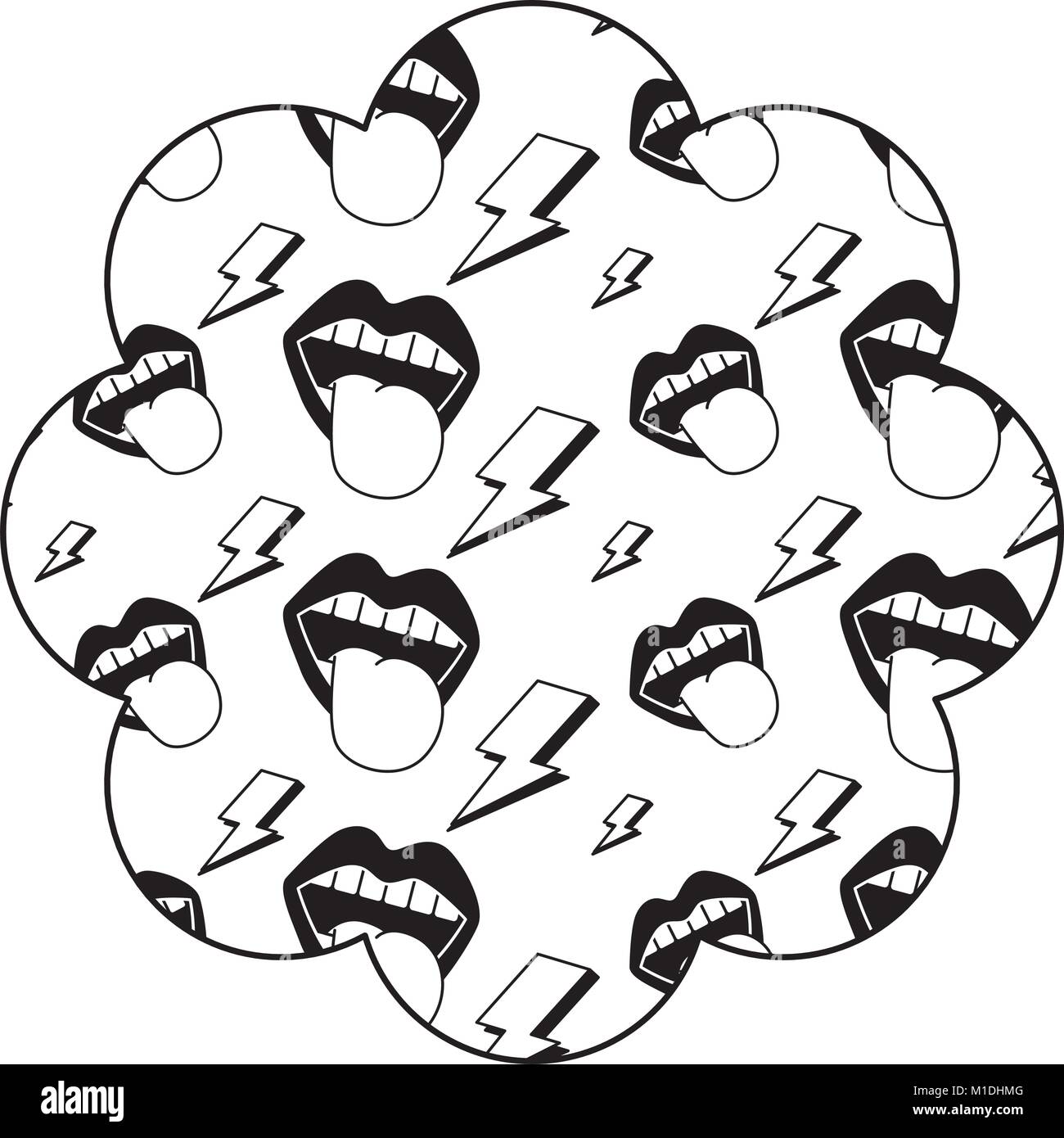 flower pattern shape label with mouth tongue out vintage vector
