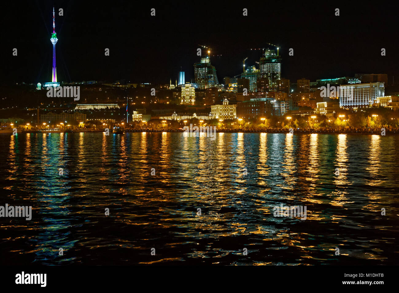 10th May 2010, Baku, Azerbaijan. Crowds watch a fireworks display on birthday anniversary of National Leader Heydar Aliyev Stock Photo