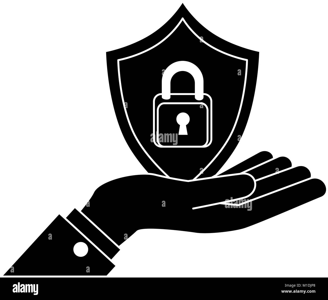 hand lifting shield with padlock icon vector illustration design Stock ...