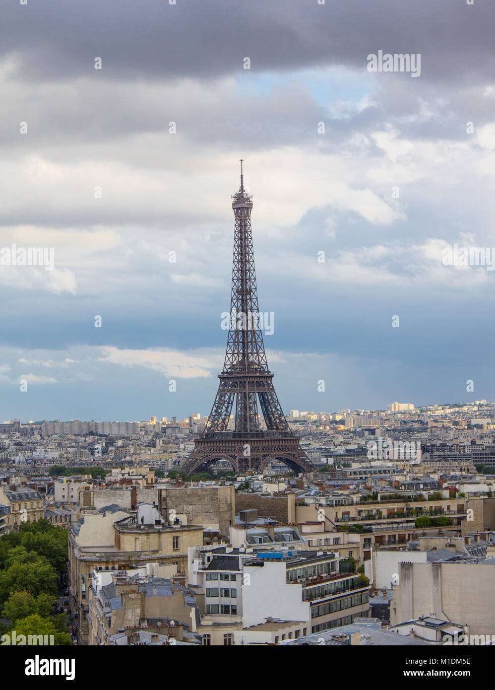 Paris, France July 24, 2011 Top view of Paris Eiffel Tower from Arc De Triomphe Stock Photo