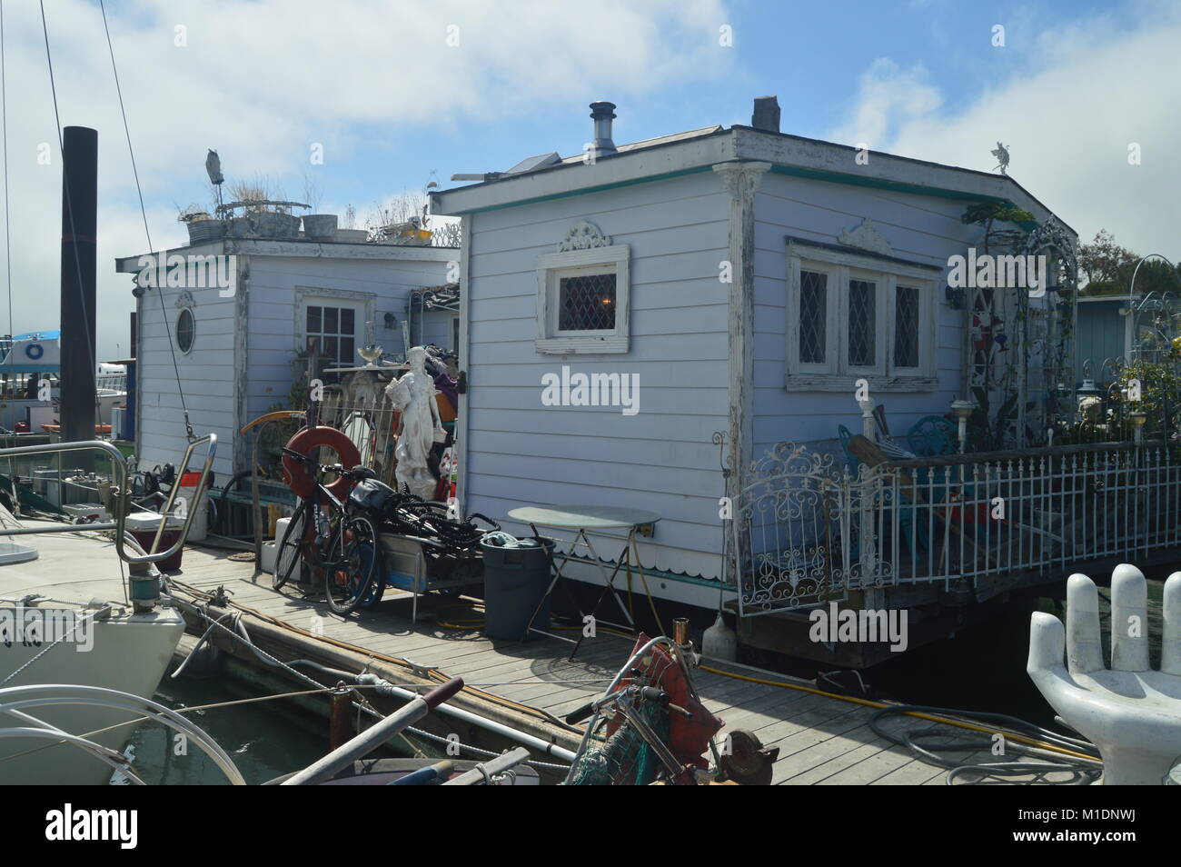 Floating Houses In Sausalito With A Very Vivid Colors Near San Francisco. June 30, 2017