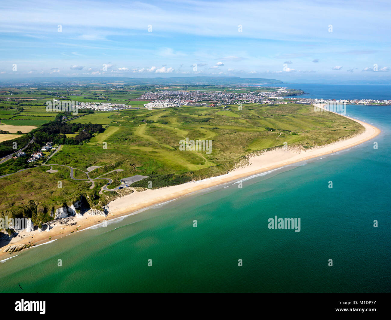 Aerial view over Royal Portrush Golf course, Co. Antrim, Northern Ireland Stock Photo