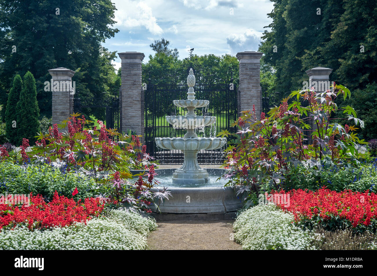 Water flowing in the fountain in Ontario Royal Botanical Garden in
