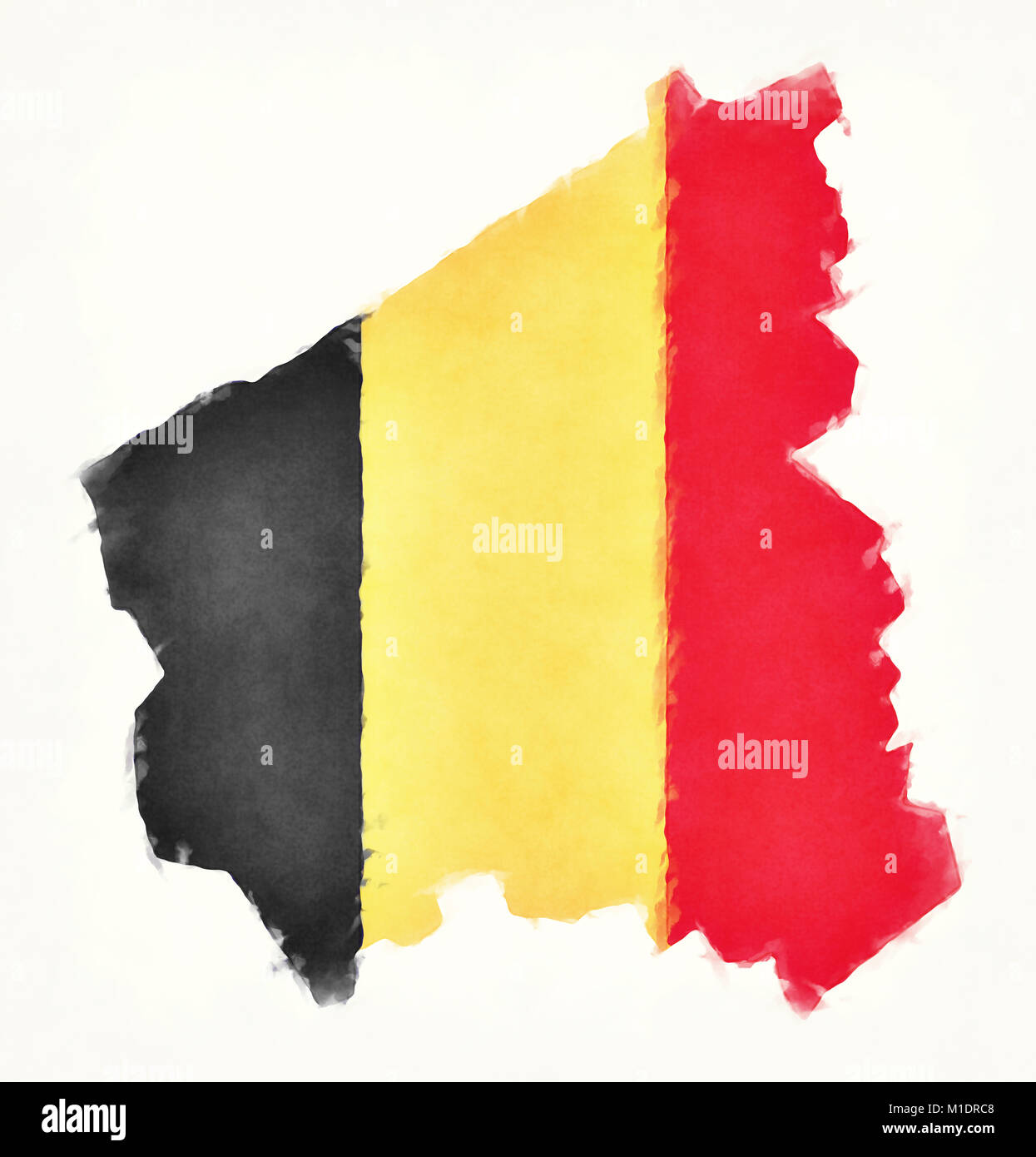 West Flanders watercolor map with Belgian national flag in front of a white background Stock Photo