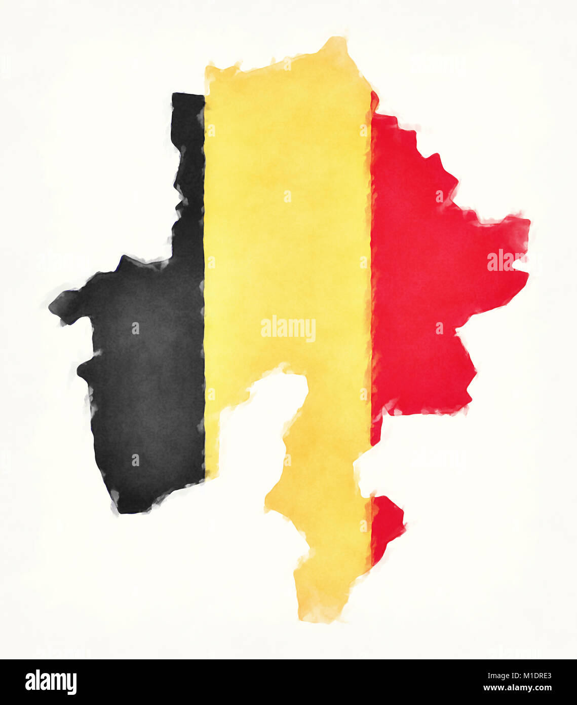 Namur watercolor map with Belgian national flag in front of a white background Stock Photo
