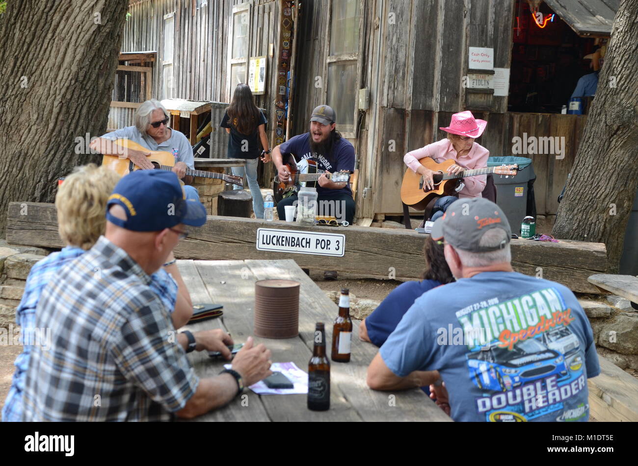 a band playing live at luckenbach texas country music venue Stock Photo