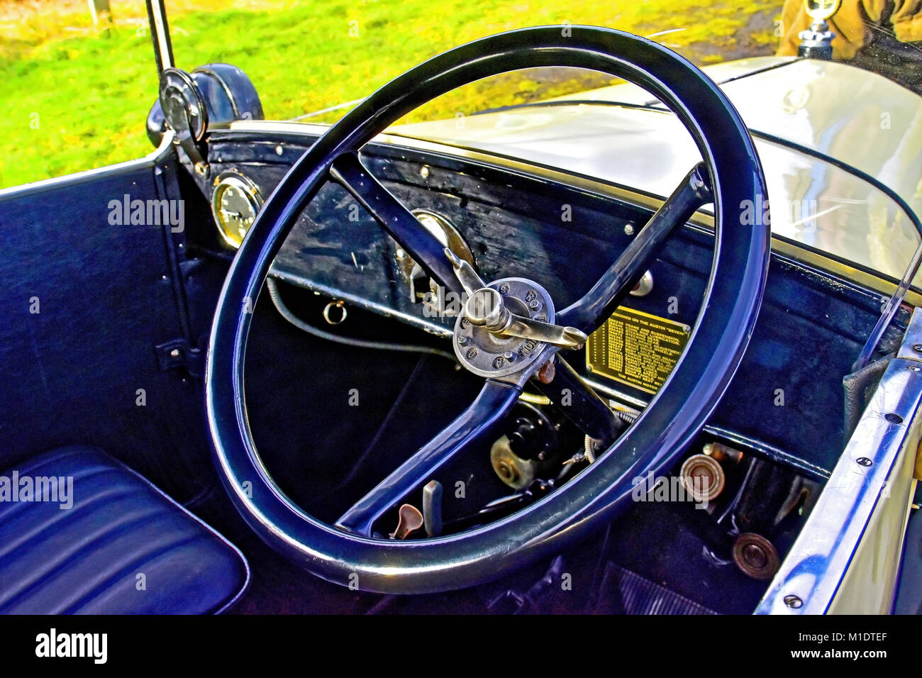Austin 7 vintage car detail of steering and controls at Shildon Railway