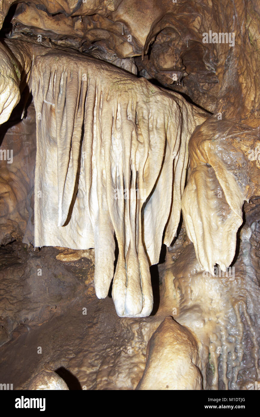 Bizarre stalactite formation in karst cave - The Na Pomezí Caves, Czech Republic Stock Photo