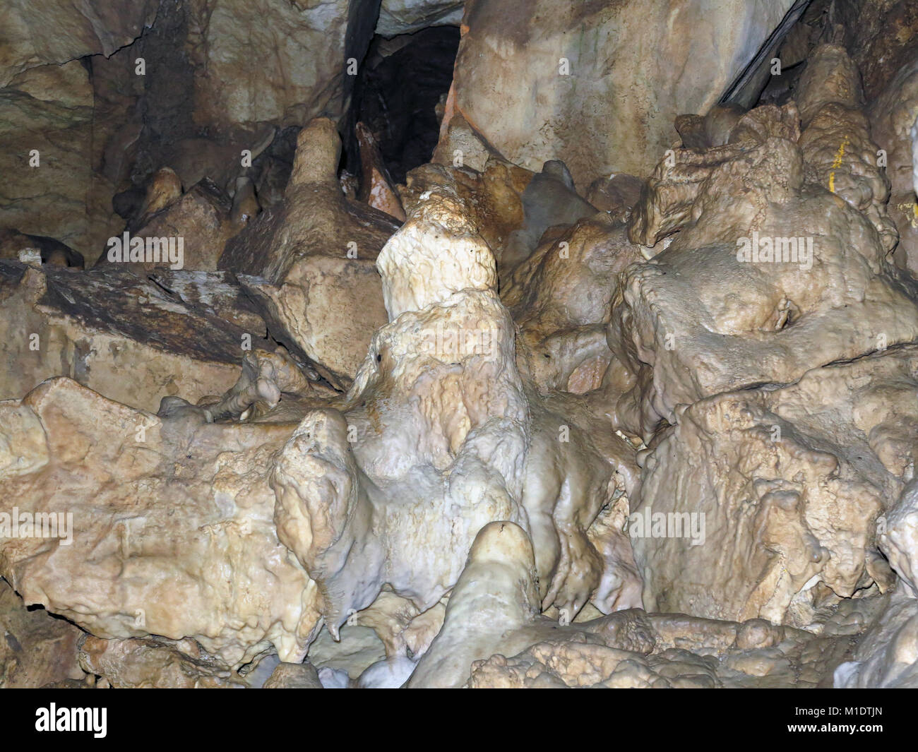 Bizarre stalactite formation in karst cave - The Na Pomezí Caves, Czech Republic Stock Photo
