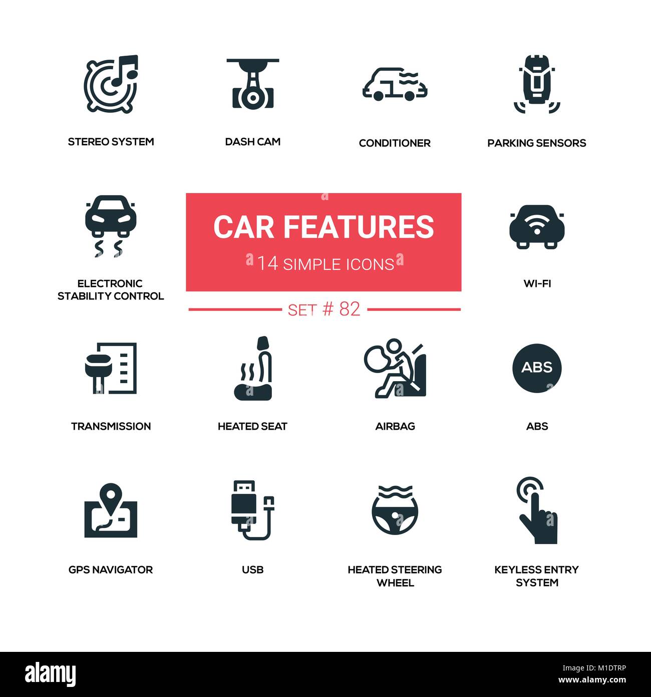 Car features line design silhouette icons set Stock Vector Image