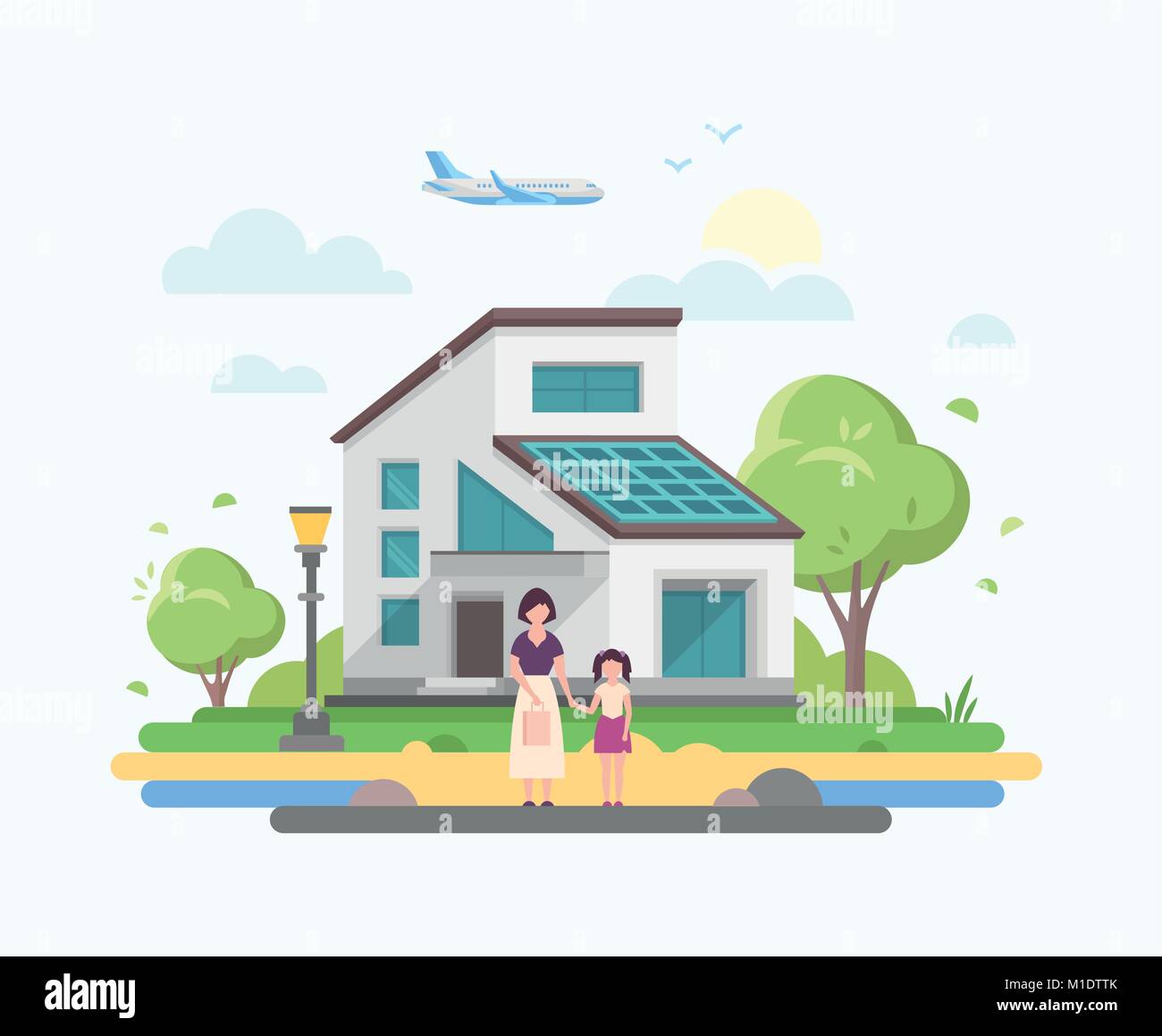 Lovely house - modern flat design style vector illustration Stock ...