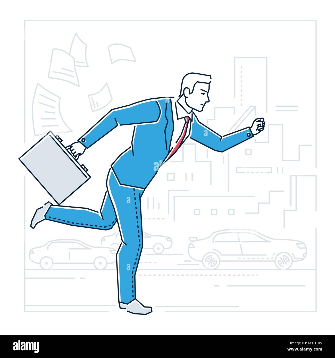 Businessman late for a meeting line design style illustration stock
