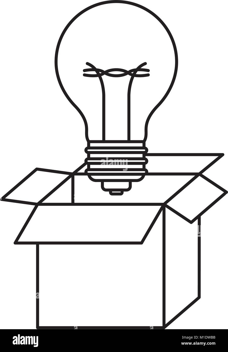 cardboard box and light bulb in black contour Stock Vector Image & Art